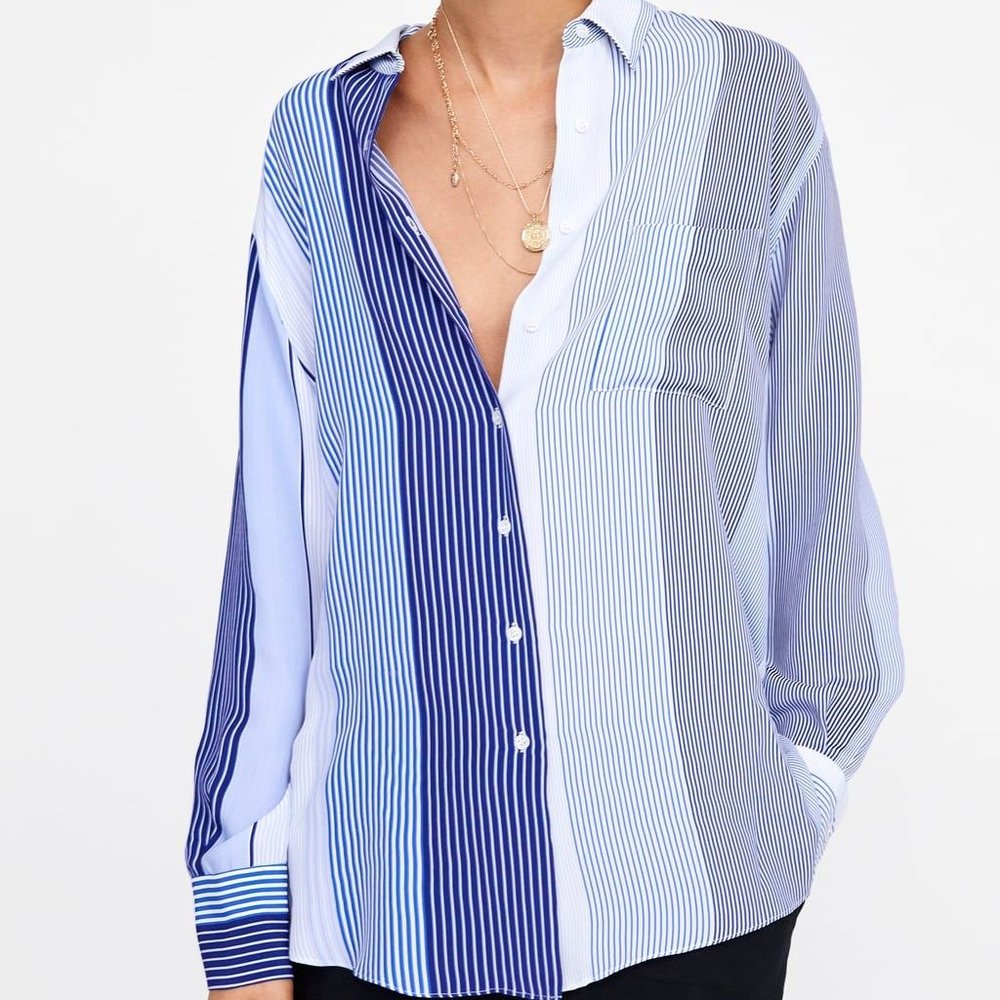 Zara Women Button Down Stripe Blouse Size S